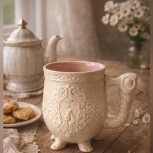 Disney Mary Poppins Figural Mug | Parrot Umbrella Handle | Embossed Ceramic Cup